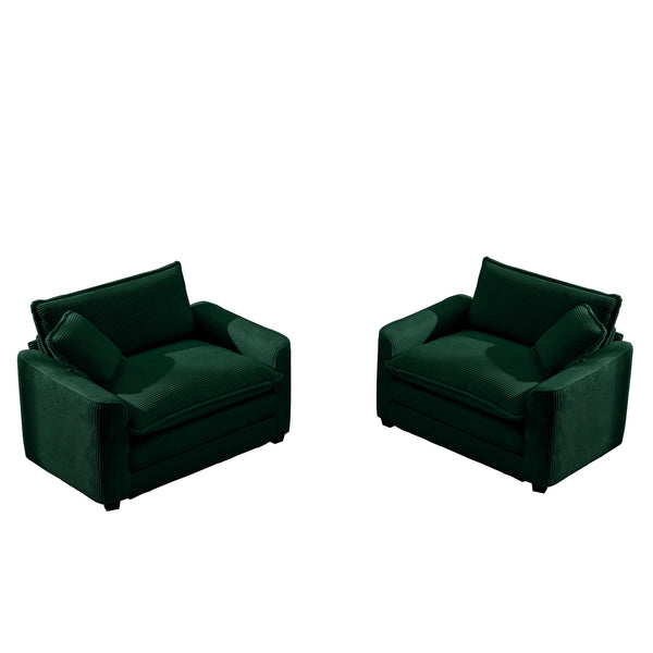 English Elm Luxurious Deep-Seated Sofa Set With 2 Chairs In Green Corduroy For Stylish Bedroom & Office Decor W714S00804