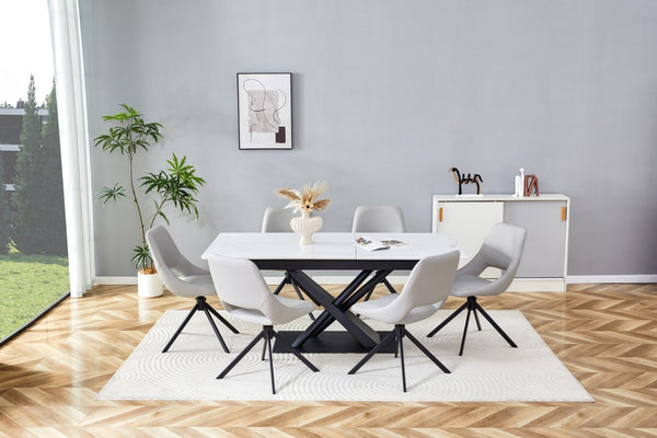 English Elm Contemporary Extendable Dining Set with Swivel Faux Leather Chairs and Steel Frames W3493S00021