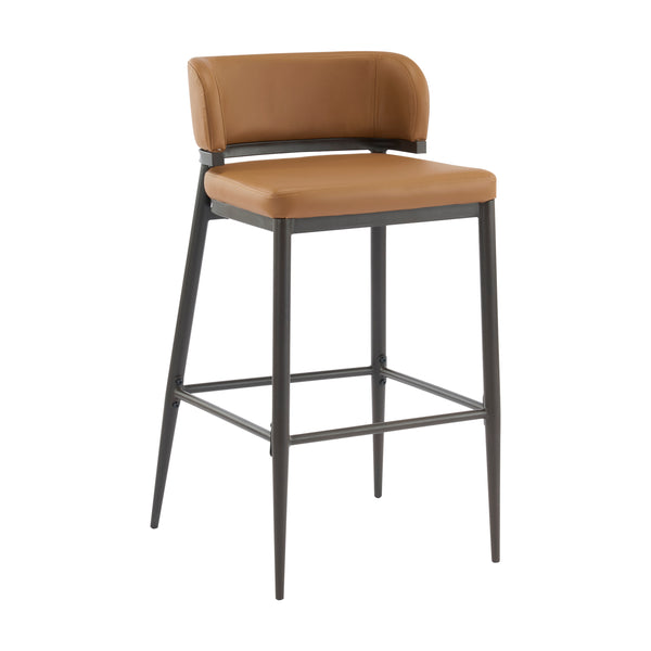 English Elm Christopher Knight Home® - Metal Industrial Leathaire Barstool Set of 2 with Comfortable Seat, Footrest, Non‑Slip Feet, Durable Frame Brown N771P247188W
