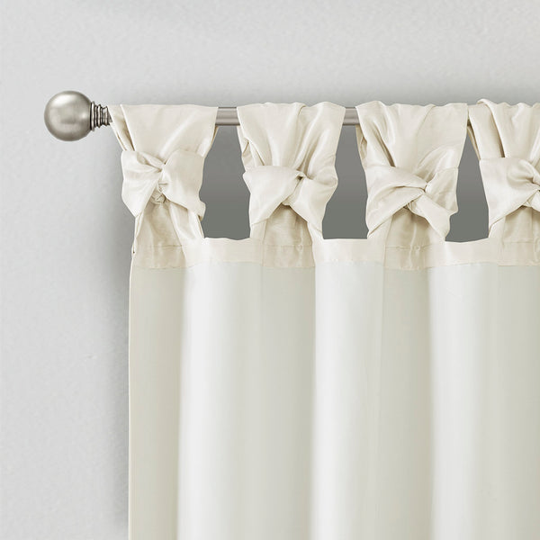 JLA Home Madison Park - Twist Madison Park Emilia Faux Silk Lined Curtain Panel with Twist Tab Top for Rich Draping Elegance White MP40-2683