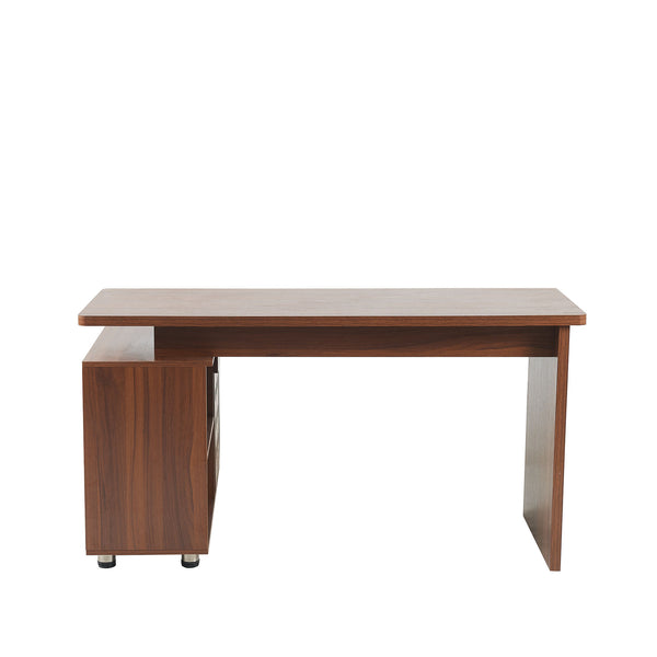 English Elm 55.1''L, Walnut Adjustable L-Shaped Executive Desk with Sliding Door Cabinet, Drawer & Storage Space N843P293669W