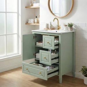 English Elm [video] 24 Inch Farmhouse Bathroom Vanity with Sink Pine Wood Mdf Soft Close Storage N759P415299G