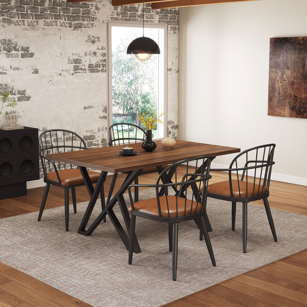 English Elm Christopher Knight Home® - Indoor Upholstered Dining Set with Metal Legs, 5-Piece Brown & Black Industrial Style, Durable PU N768P227989B_4_N768P228017B