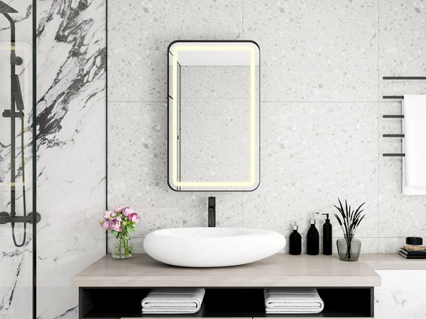 English Elm Rectangle LED Medicine Cabinet Mirror with Soft Touch Light, Magnetic Accessories, Tempered Shelves, Wall-Mounted Storage Black W688P210792