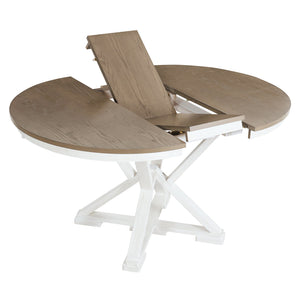 English Elm TREXM Retro 5-Piece Extendable Round-to-Oval Dining Set with Upholstered Chairs, Solid Rubberwood Finish Brown + Antique White ST000141AAD