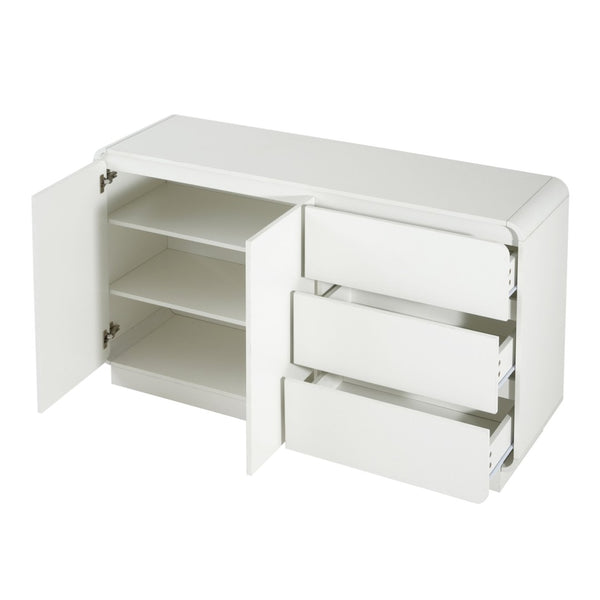 English Elm Modern White Sideboard with Soft Close Drawers and Doors for Dining or Living Rooms N779P373190W_N779P373191W
