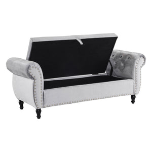 English Elm Christopher Knight Home® - Velvet Luxe Storage Ottoman Bench with Nailhead Trim and Plush Cushion — Durable, Spacious Seating Grey N769P186110G