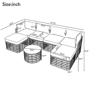 English Elm Go Modular Outdoor Sectional Set Pe Rattan Patio Sofa with Round Coffee Table FG201233AAA