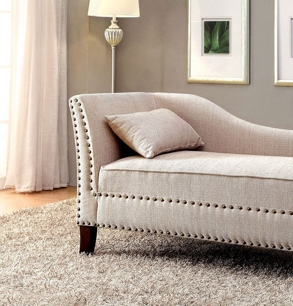 English Elm Beige Upholstered Chaise with Curved Arm and Nailhead Trim, Linen-Look Fabric, Pillow Included B011P305691