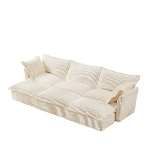 English Elm Living Room Sofa - Versatile 3-Seater Slipcovered Sofa With Ottomans, Soft Corduroy, Easy Care! W3041S00138