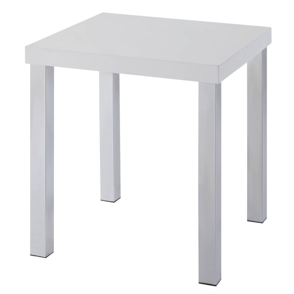 English Elm White White High Gloss and Chrome End Table with Square Top, Modern Metal Legs, Sleek Accent Table (22.5") B062P185720