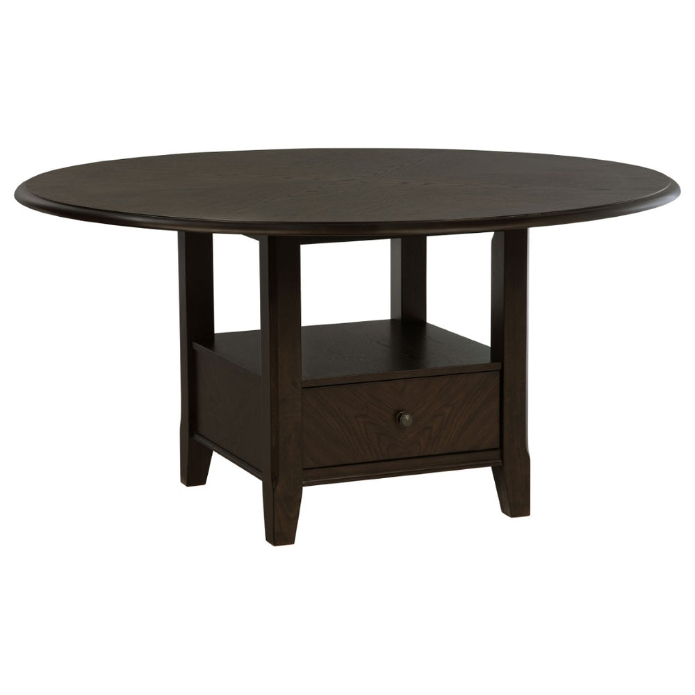 English Elm Fulton Round Pedestal Dining Table with Storage Drawer and Shelf Seats Six Guests B062S01681