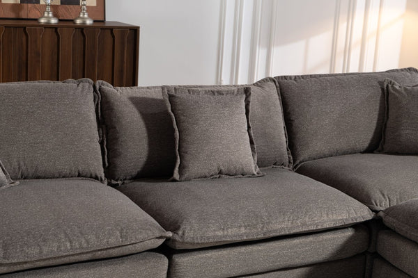 English Elm Modern Chenille Sectional Sofa with Ottoman Modular Layout for Spacious Living Rooms Antique Grey W2530S00018