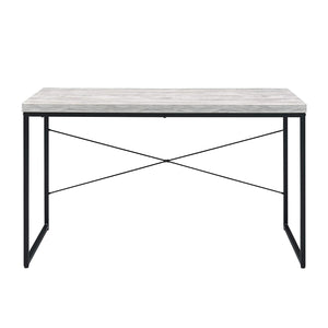 English Elm Faux Rectangular Writing Desk with Faux Concrete Top, Sleek Metal Base for Ergonomic, Organized Workspaces Antique White,Black B016P311345
