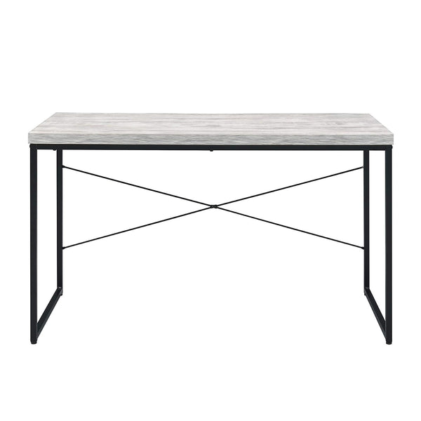 English Elm Faux Rectangular Writing Desk with Faux Concrete Top, Sleek Metal Base for Ergonomic, Organized Workspaces Antique White,Black B016P311345