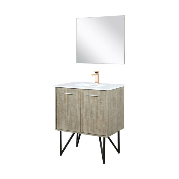 English Elm Rustic Acacia Bath Vanity 30" W With White Quartz Top, Rose Gold Faucet & 28" Mirror For Modern Style B2731S01930-GIGA
