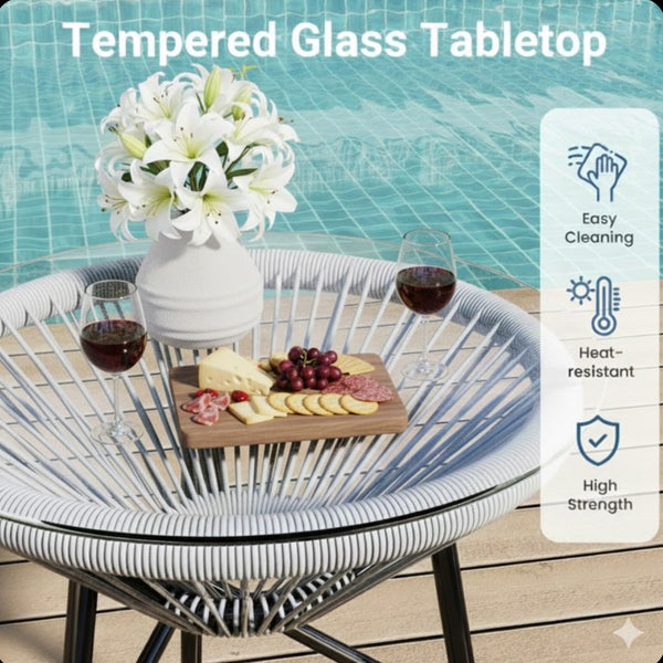English Elm 3-piece Acapulco Outdoor Bistro Set Hand Woven Pe Rattan Chairs Tempered Glass Table Gray B082P455187