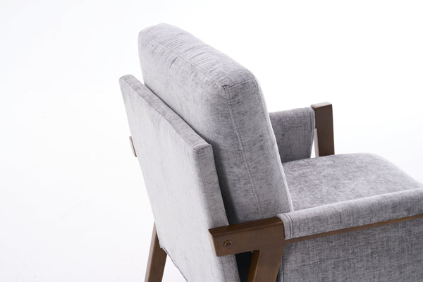 English Elm Mid-Century Solid Wood Accent Chair with Chenille Upholstery, Ergonomic Waist Support, Sturdy 300lb Capacity Gray T3903P372381