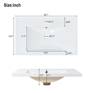 English Elm 30" Bathroom Vanity with Sink, Solid Wood Frame, Large Undersink Storage, Minimalist Elegant Design Burly Wood WF319594AAA