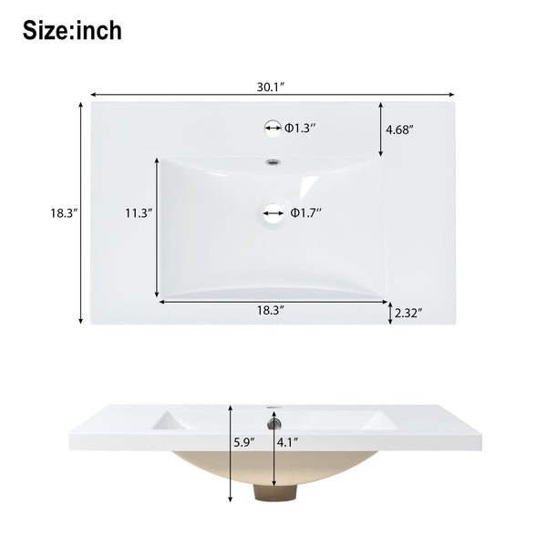 English Elm 30" Bathroom Vanity with Sink, Solid Wood Frame, Large Undersink Storage, Minimalist Elegant Design Burly Wood WF319594AAA