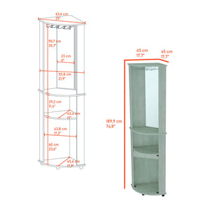 English Elm Oregon Gray Corner Bar Cabinet with Mirror, Twin Glass Doors, Wine & Glass Rack, 3-Tier Storage B128P176138