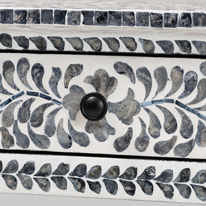 English Elm Coastal Capiz Shell Mosaic Console Table Iridescent Floral Inlay with Two Drawers B2750P467801