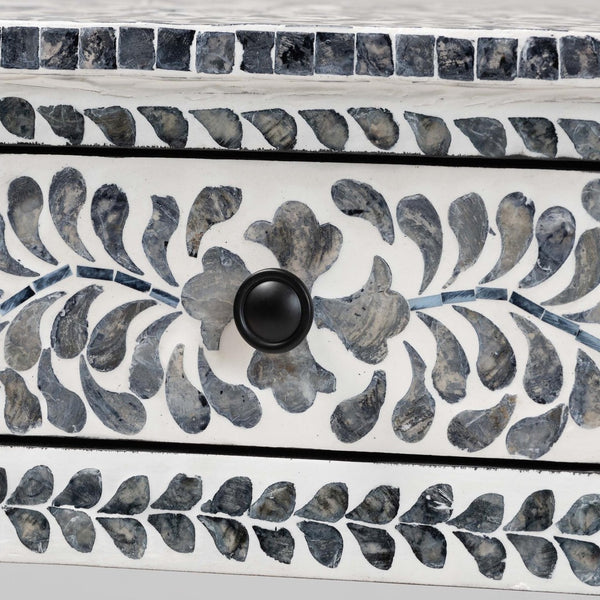English Elm Coastal Capiz Shell Mosaic Console Table Iridescent Floral Inlay with Two Drawers B2750P467801