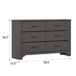 English Elm Wallace & Bay - Brown Modern Farmhouse 6-Drawer Dresser in Stone Brown Laminate Wood Look — Spacious, Stylish Storage B361P384481