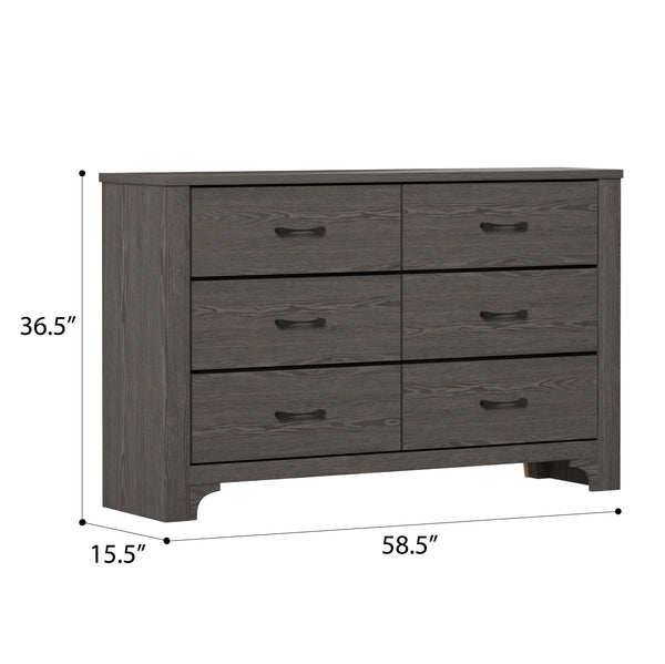 English Elm Wallace & Bay - Brown Modern Farmhouse 6-Drawer Dresser in Stone Brown Laminate Wood Look — Spacious, Stylish Storage B361P384481