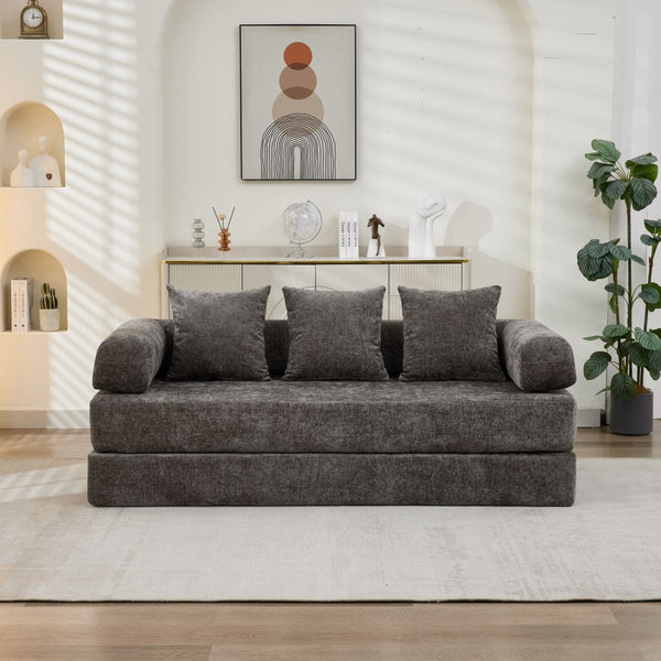 English Elm Comfy Chenille Folding Floor Sofa Bed with Armrest for Studio and Guest Rooms Gray W1143P401142