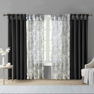 English Elm Twist Tab Lined Window Curtain Panel Black 50X108" - Elegant Faux Silk, Light Blocking & Insulating B035P148398-GIGA