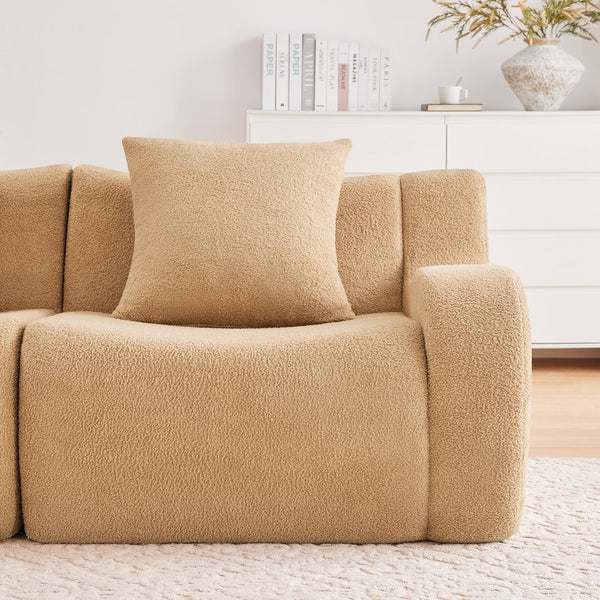 English Elm Boneless 3-Seat Sofa In Camel, Premium Teddy Fabric, No Assembly, Ergonomic Design, Anti-Slip Base W714S01432