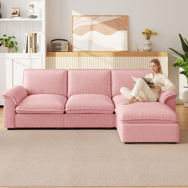 English Elm Cloud Sectional Sofa with Movable Chaise Soft Chenille Upholstery for Modern Living Rooms Pink W1359S00063