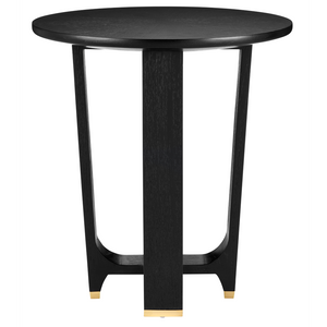 Blake Black Accent Table - Contemporary Mindi Wood with Brass Feet, Sleek Starburst Design, 22" Height