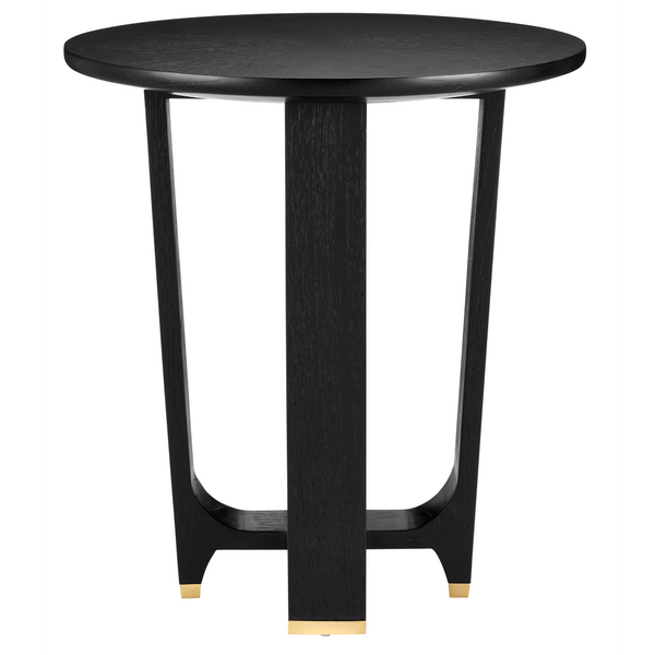 Blake Black Accent Table - Contemporary Mindi Wood with Brass Feet, Sleek Starburst Design, 22" Height