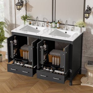 English Elm 48-Inch Modern Bathroom Vanity with Dual Ceramic Sinks, Ample Soft-Close Storage and Stylish Design Black N729P000009B