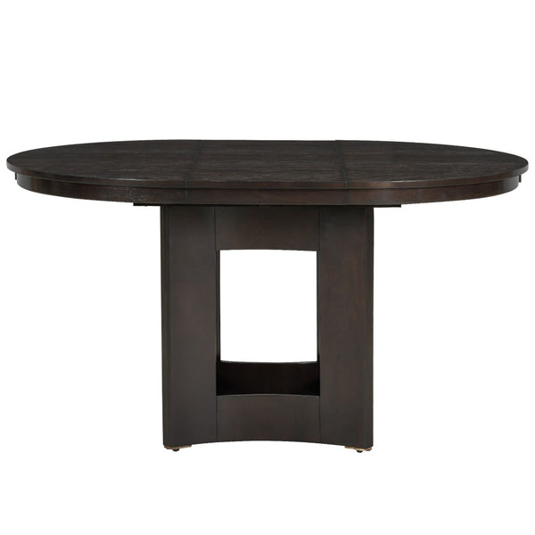 English Elm Topmax Farmhouse Round Pedestal Dining Table Extendable Leaf Rubberwood Compact Space Espresso N717P336673P