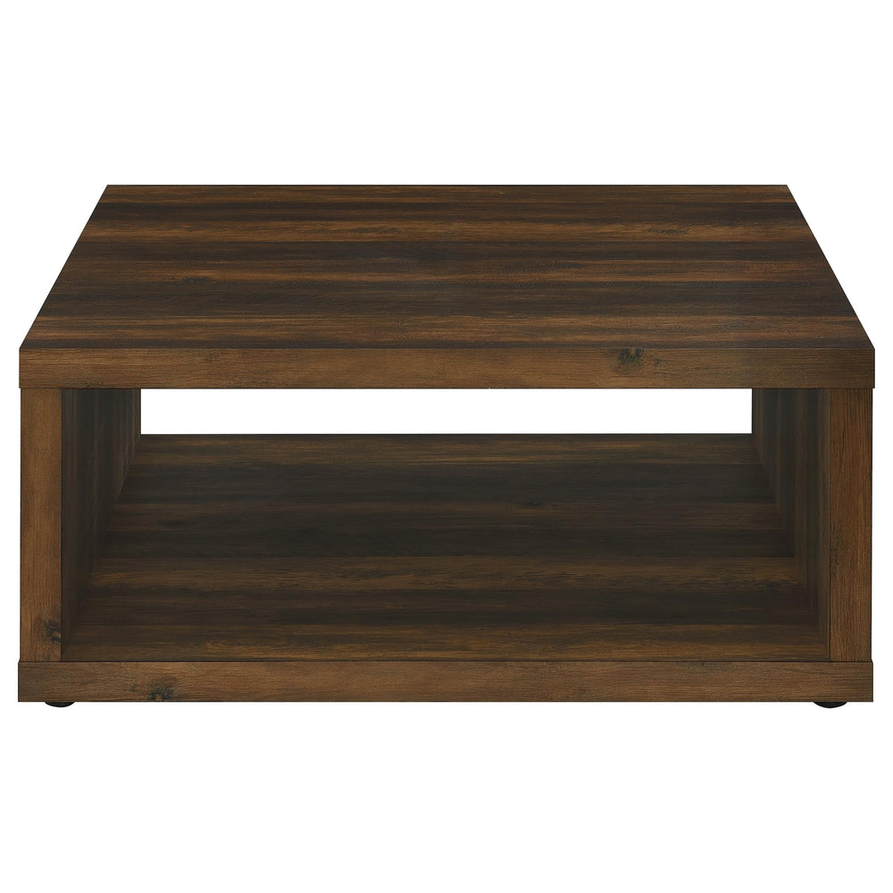 English Elm Flint Dark Pine Square Coffee Table — Minimalist Cubic Design, Durable Melamine Finish, Scratch-Resistant élégance B062P299836