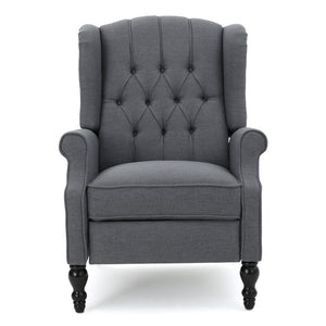 English Elm Charcoal Wingback Pushback Recliner with Button Tufted Diamond Fabric Upholstery Charcoal N763P410529E