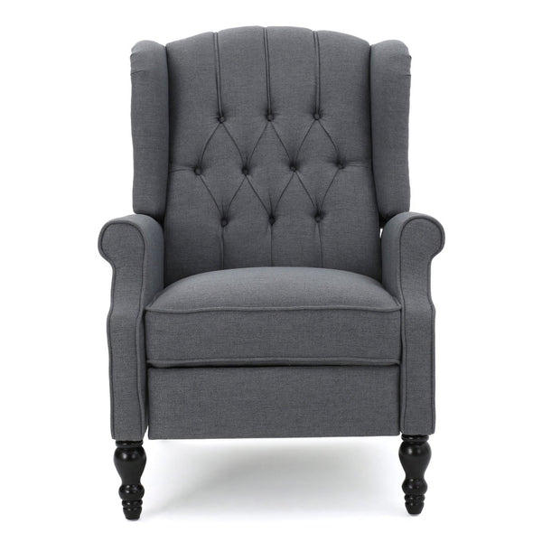 English Elm Charcoal Wingback Pushback Recliner with Button Tufted Diamond Fabric Upholstery Charcoal N763P410529E