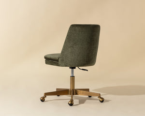 Sunpan Berget Office Chair - Glamorous Bergen Olive Fabric With Matte Gold Base For Modern Workspaces Green Fabric 112047