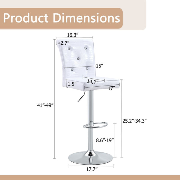 English Elm A Set of 2 Glam Faux Alligator Pvc Barstools with Crystal Buckle Detail White W1512P491871