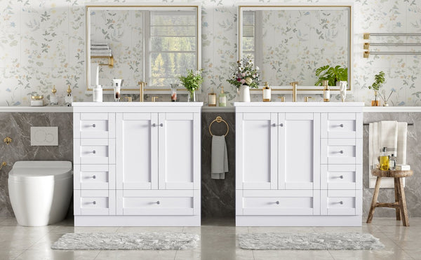 English Elm 72-inch Shaker Double Bathroom Vanity with Resin Basin and Soft Close Storage N729P000030K