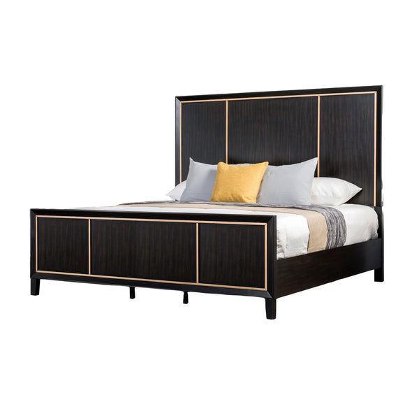 English Elm Bedroom Wooden Queen Bed with High Panel Headboard, Gold Trim Accent, Modern Luxury Design Espresso 25 L x 70 W x 5 H B2741S00072