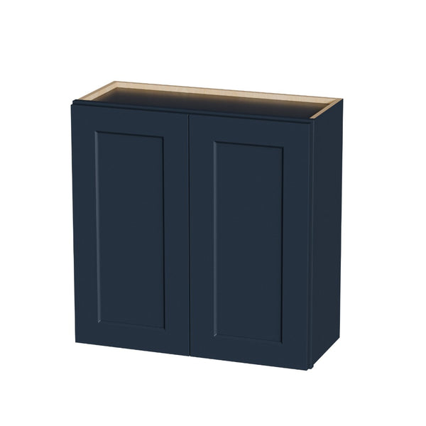 English Elm Navy Shaker Wall Cabinet Solid Wood Double Door Soft Close Kitchen Bath Storage T2950P479974