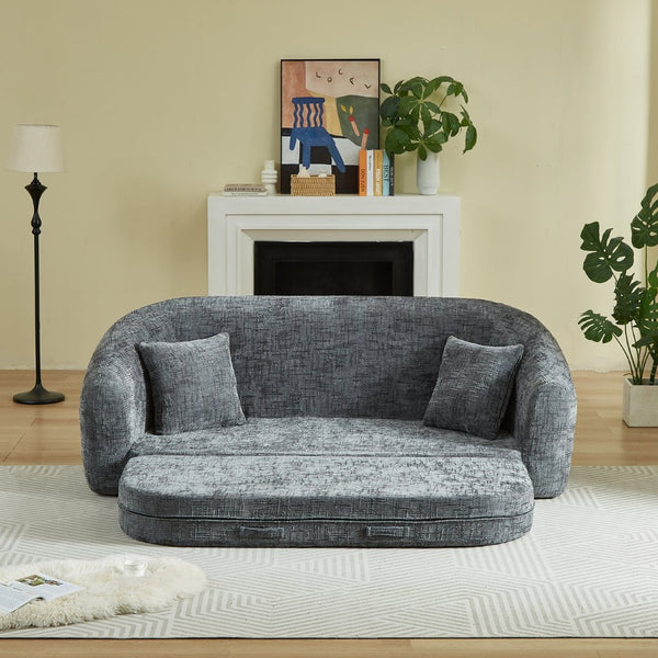English Elm 87-inch Curved Chenille Convertible Sofa Recliner Bed with Pull-out Base for Living Room Grey W3505P452805