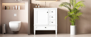 English Elm 30 30 Inch Bathroom Vanity with Ceramic Sink, Modern Compact 3-Drawer Storage Cabinet for Small Baths White N710P247499K
