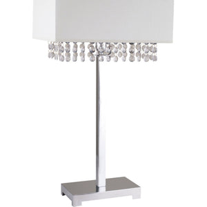 English Elm 28" Elegant Metal Table Lamp with Crystal Strand Inner Shade and White Linen Outer Shade, UL Listed Multicolor B072116151
