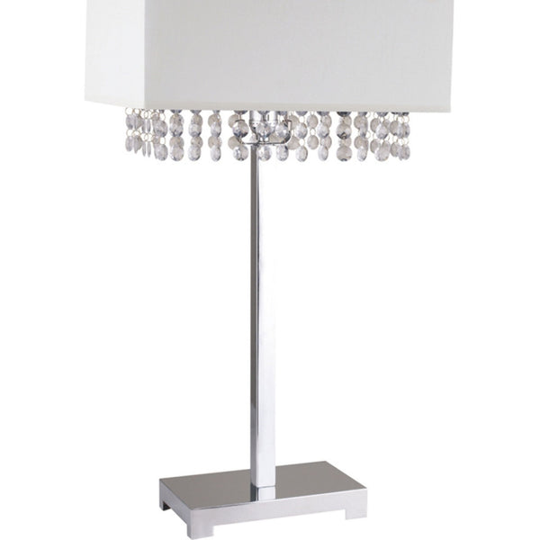 English Elm 28" Elegant Metal Table Lamp with Crystal Strand Inner Shade and White Linen Outer Shade, UL Listed Multicolor B072116151