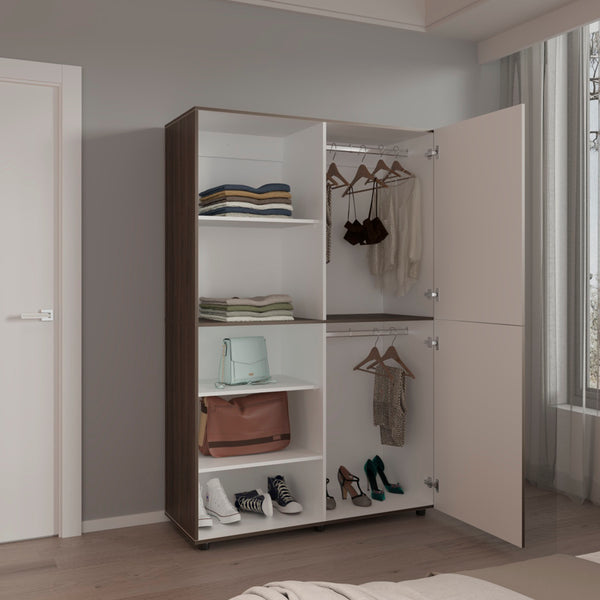 English Elm Wardrobe Spacious 72.4" H Two-Door Engineered Wood Closet with Five Shelves, Six Legs, Modern Appeal Gray 52.76 L x 22.83 W x 5.51 H B097S00205